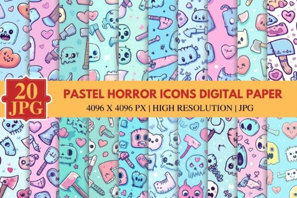 Download Pastel Horror Icons Digital Paper - Horror icons Collection