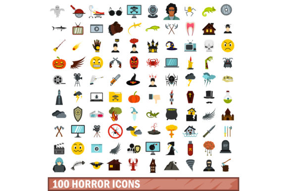 Download 100 Horror Icons Set, Flat Style - Premium Bundle